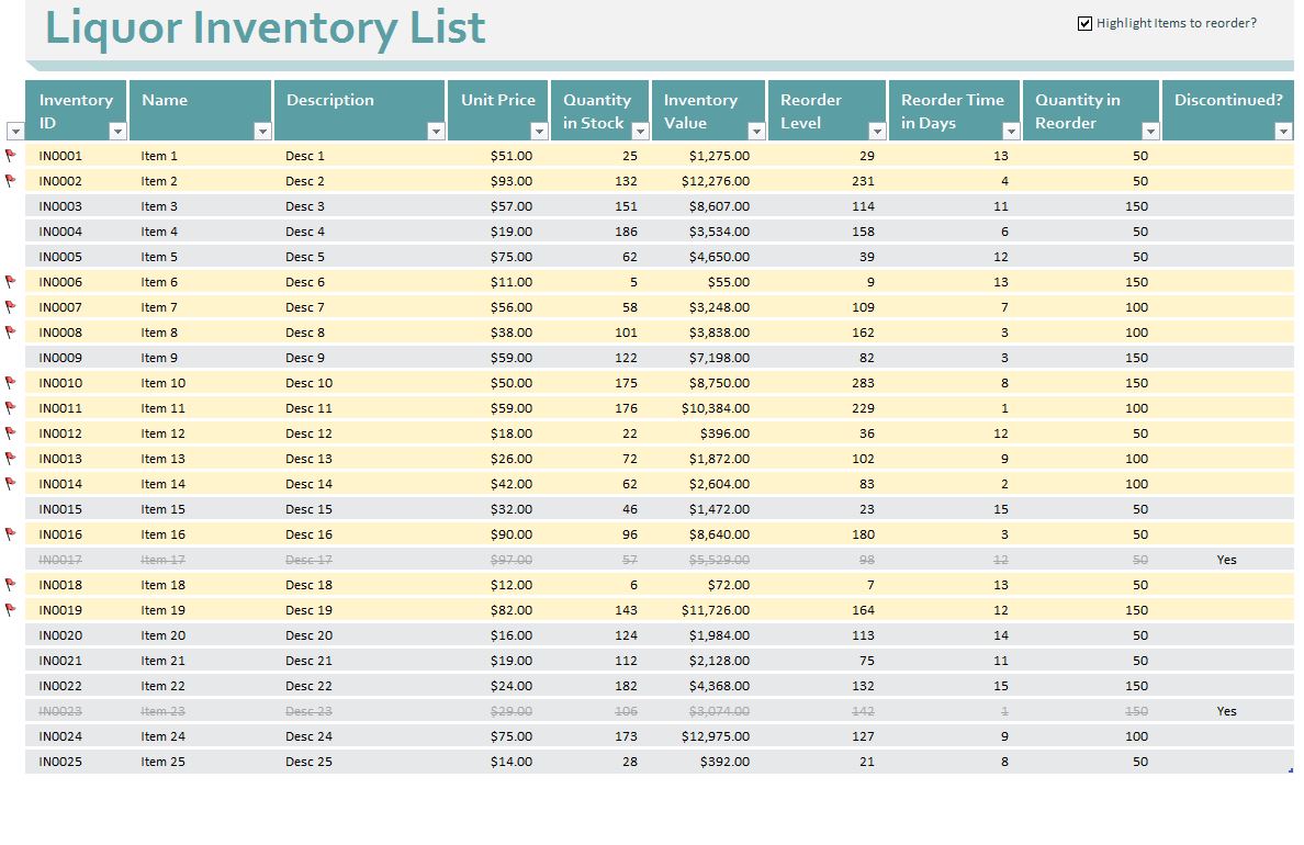 Bar Inventory Control | Bar Inventory Control Sheets