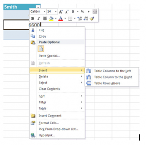 Insert a Row or Column in a Table