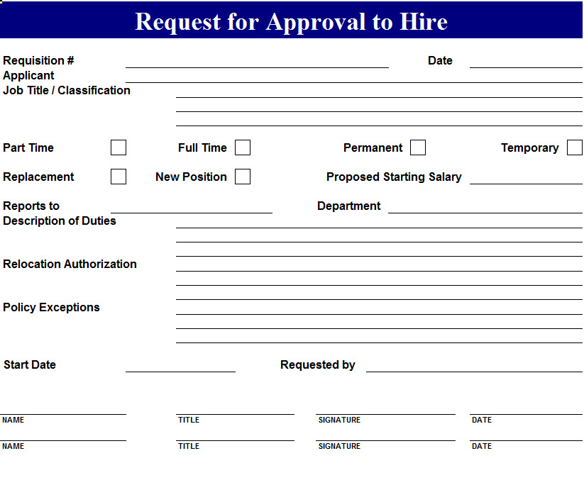 Approval to Hire Request Template My Excel Templates