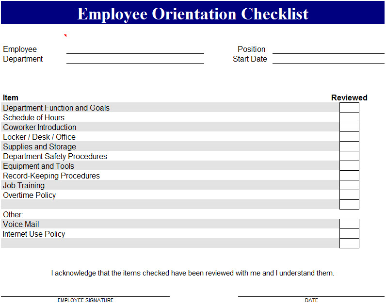 Employee Orientation Template My Excel Templates