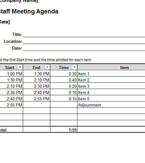 Staff Meeting Agenda - My Excel Templates