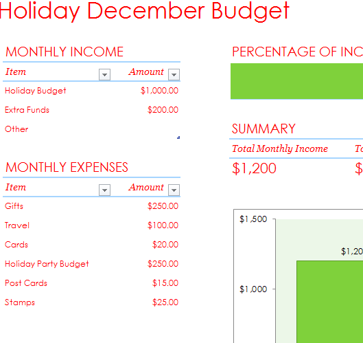 Holiday December Budget Sheet - My Excel Templates