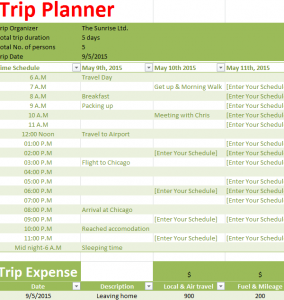 trip planning in excel