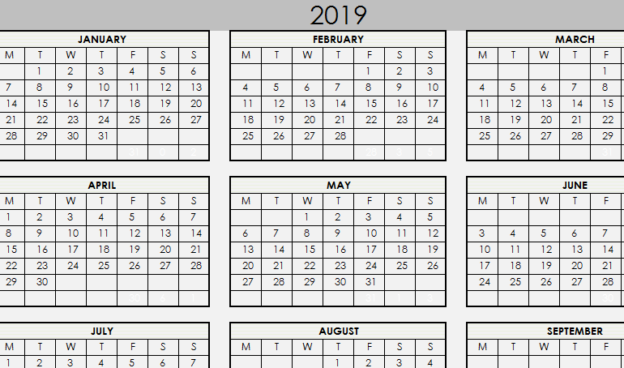 2019 Printable Calendar - My Excel Templates