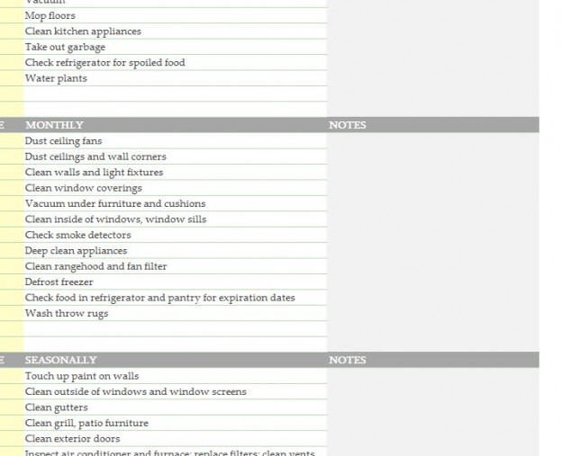 House Cleaning Template Sheet - My Excel Templates