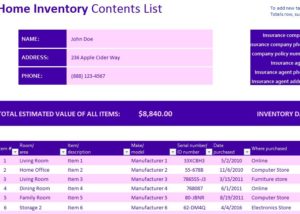 PER 10 RENTALS excel home inventory template