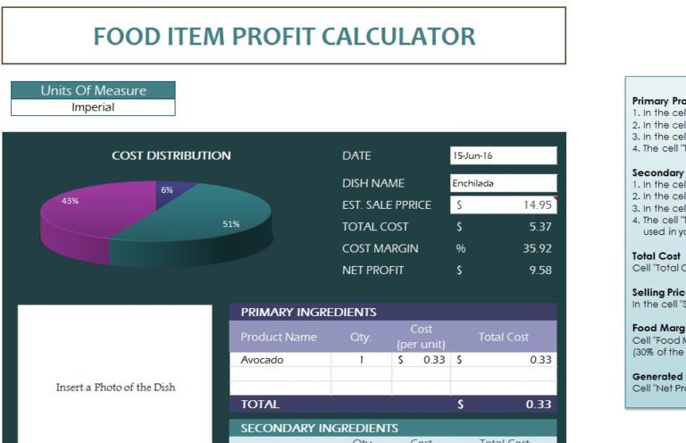 Restaurant Food Calculator - My Excel Templates