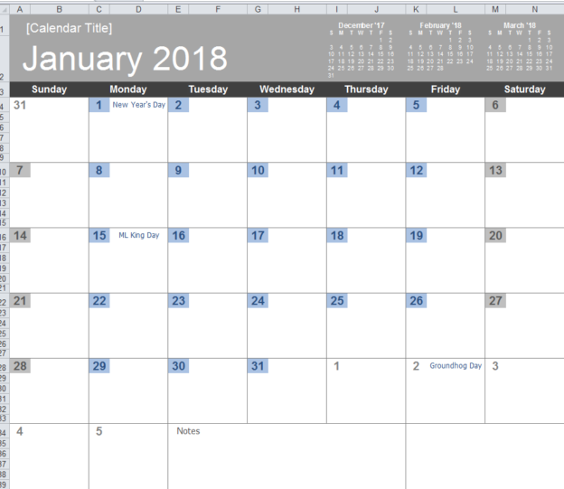 2019 Calendar Template: MyExcelTemplates Free Download